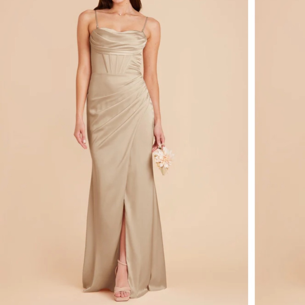 Carrie Matte Satin Dress - Neutral Champagne - Birdy Grey